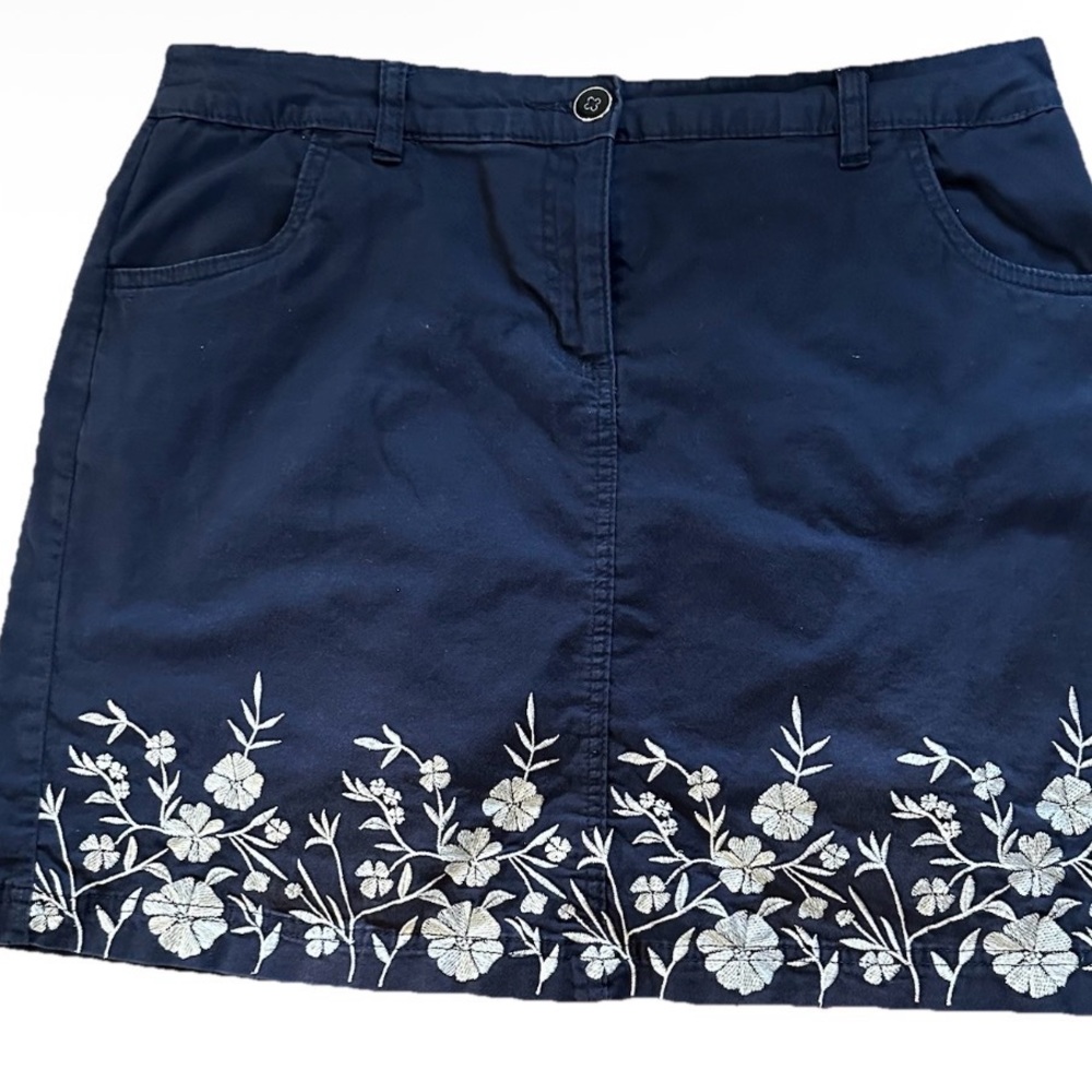 Karen Scott Navy Floral Embroidered Hem Y2K Short Skort Skirt Women’s 8